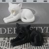 xiaobudian 3D Printed Cat Ornament, Realistic Plush Texture Figurines, Black White Cute Healing Sculpture, for Desk Car Bookshelf Decor