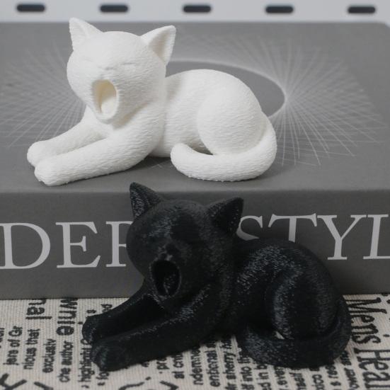 xiaobudian 3D Printed Cat Ornament, Realistic Plush Texture Figurines, Black White Cute Healing Sculpture, for Desk Car Bookshelf Decor
