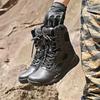 Fashion Anti slip High Quality Black Genuine Leather Boots Rubber Sole Men's Tactical Boots