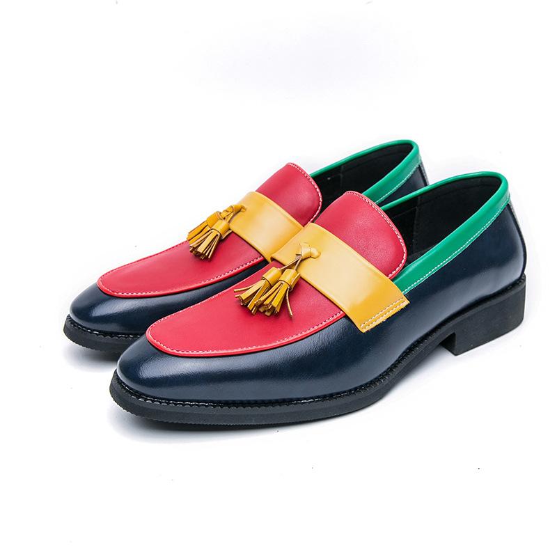 Men's loafers large size new casual leather shoes fashion color matching one-pedal lazy shoes men's fringed shoes