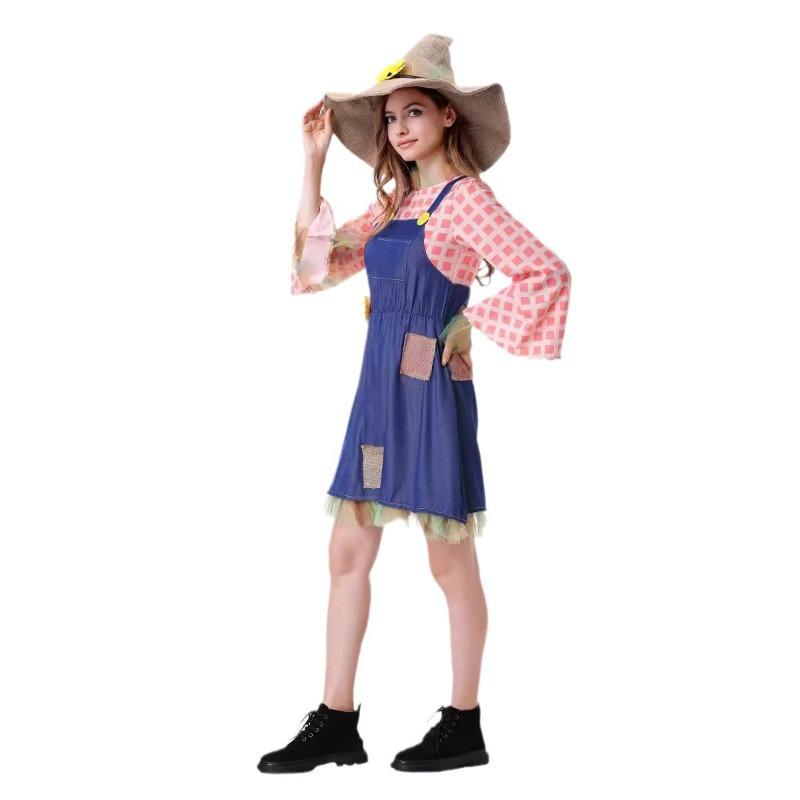 Halloween Wizard of Oz drama costume new scarecrow plaid patch dress parent-child set