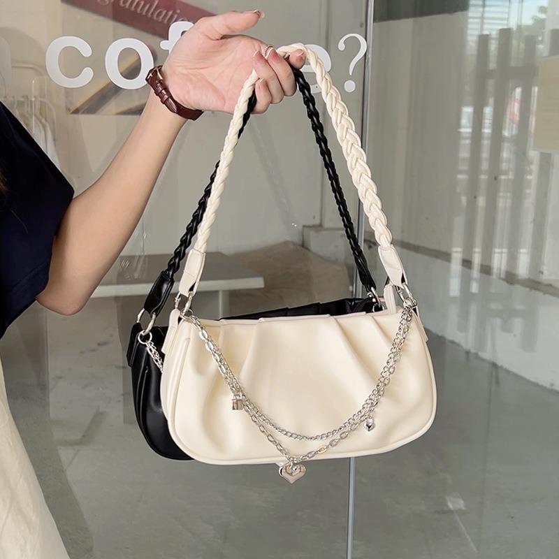 Small fresh cloud underarm bag niche design pleated shoulder bag women's crossbody texture chain woven handbag
