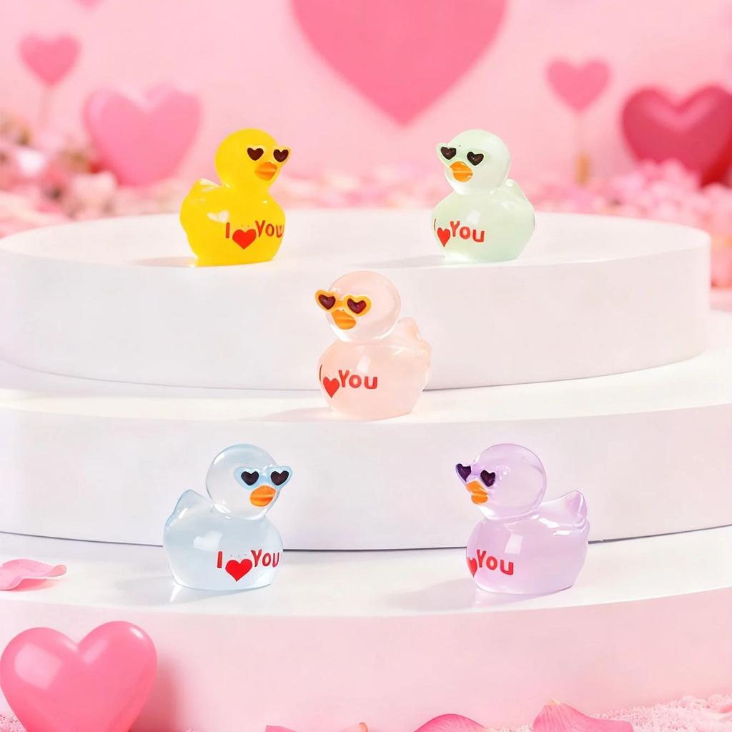 10/20Pcs Glow In Dark Resin Duck Figurines With Heart Sunglasses Valentine Gift I Love You Decor For Fairy Garden