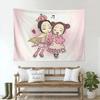 Cute Anime Girls Tapestry Kawaii Cartoon Wall Art Pastel Pink Decor Bedroom Nursery Room Decoration for Kids and Teens