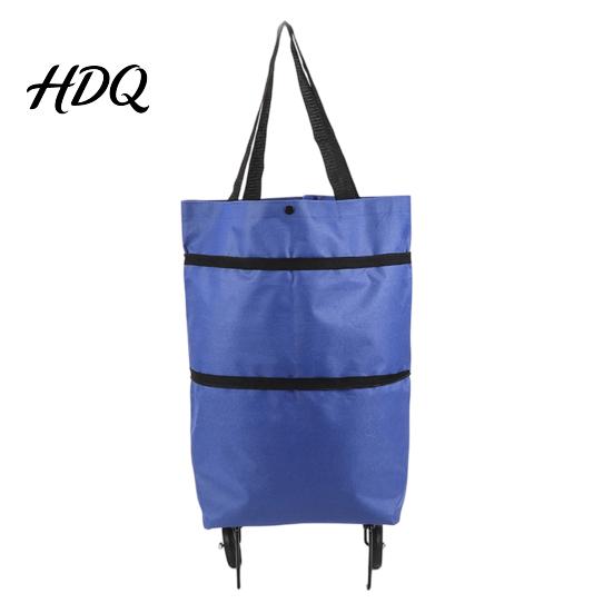 Outdoor Picnic Utility Tote Foldable Shopping Bag with Wheels Heavy-Duty Waterproof Oxford Cloth Grocery Cart Space Saving Organizer Reusable Roller