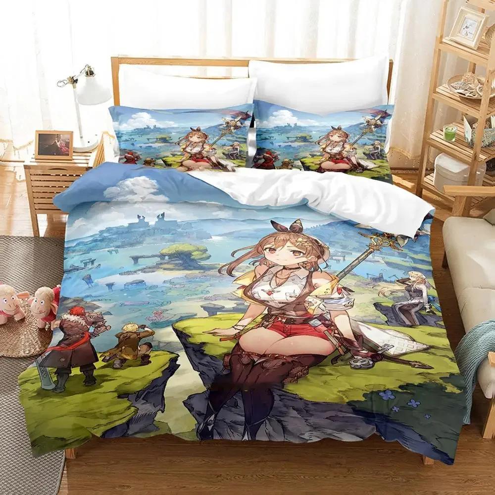 Anime Atelier Ryza Bedding Set Duvet Cover Bed Set Quilt Cover Pillowcase Comforter King Queen Size Boys Adult Bedding Set