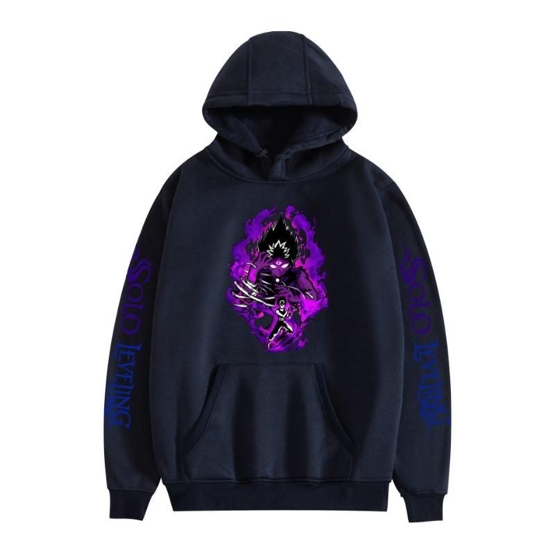 Harajuku Anime Solo Leveling Sung Jin-Woo Printed Hooded Men Women Aesthetic Hoodies Plus Size Pullover Harajuku Male Sweatshirt