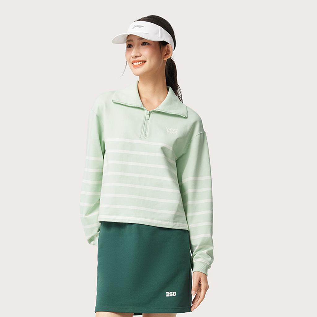 Li Ning Sports Lifestyle Serie Gestreiftes Buchstaben Komfortabel Atmungsaktiv Vielseitig Polo Lockeres Sweatshirt Damen Sweatshirt Eisgrün AWDV372-7