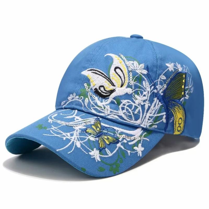 Sparkling butterfly embroidered baseball caps suitable for men and women for sun protection during outdoor travel and sports