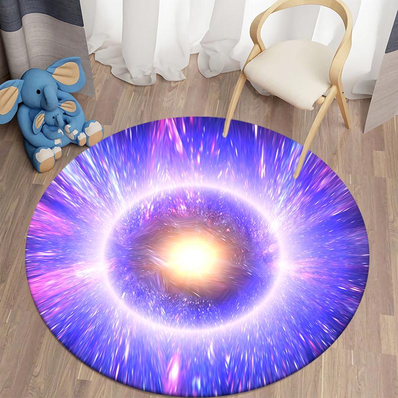 Round Galaxy Space Rug Kids Room Play Area Rug Soft Kids Bedroom Game Mat Cozy Home Rug