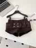 American Retro Low-Waist Corduroy Belted Shorts for Women - Autumn/Winter Fashion