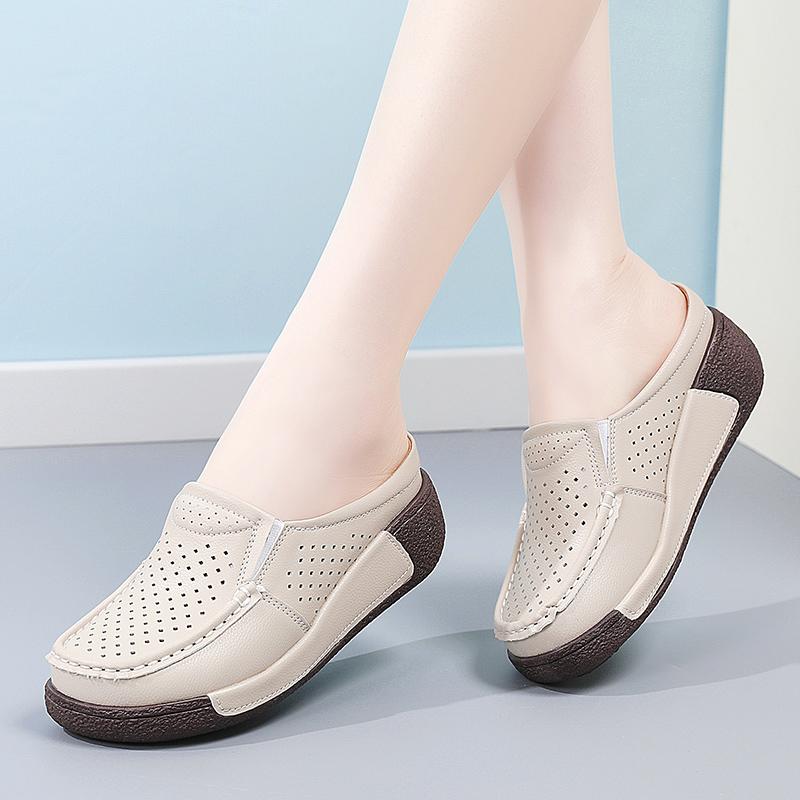 Ladies Platform Loafers Casual Elegant Leather Sandals Clog Slippers Backless Mules Women Thick Sole Height Increase Shake Shoe