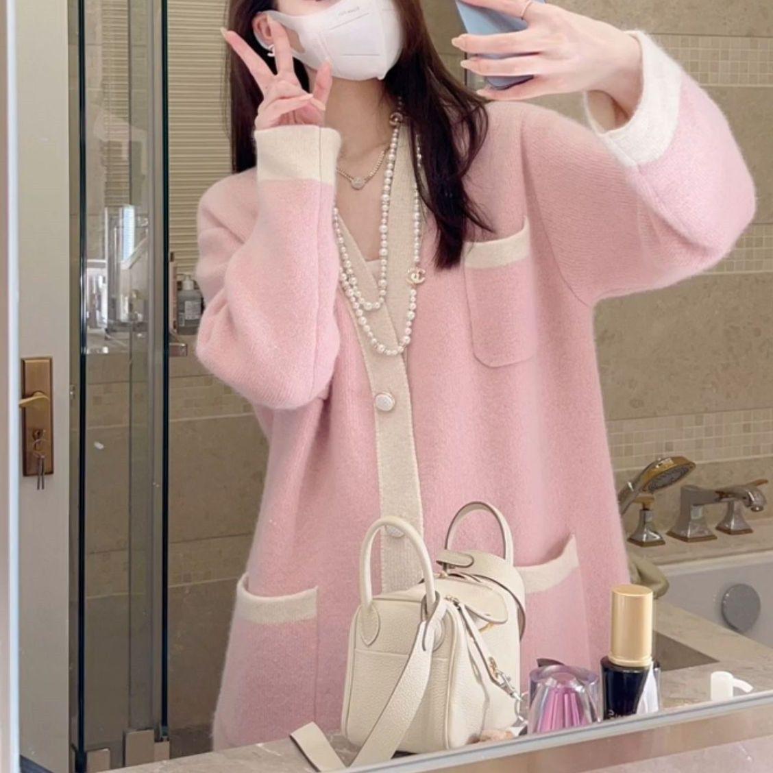 

Женский кардиган Длинные топы свитера Вязаные кардиганы Свитер большого размера Мода Новинка Осень Зима Одежда Женщины One Size розовый