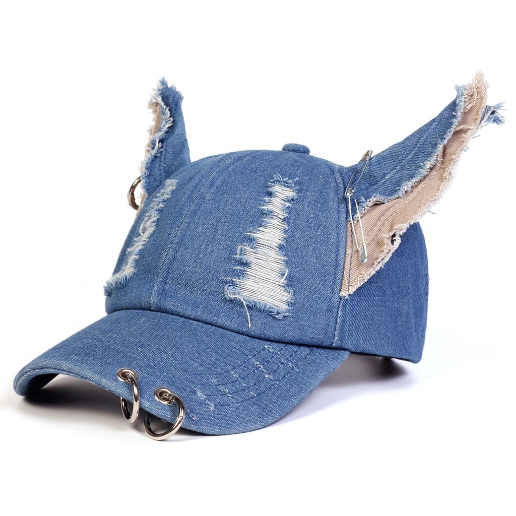 Unisex Cute Ear Design Iron Ring Cowboy Baseball Caps Spring and Autumn Outdoor Adjustable Casual Hats Sunscreen Hat Sports Cap