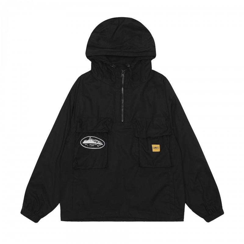 Corteiz Alcatraz Badge Patchwork Windbreaker Jacket Loose Fit Streetwear Unisex Lightweight Outerwear