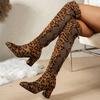 Mote Leopard Dame Høye Støvletter Mesh Høye Hæler Chunky Sko Sommer Designer 2025 Ny Kvinne Over Kneet Pumps Chelsea Mujer Zapatos