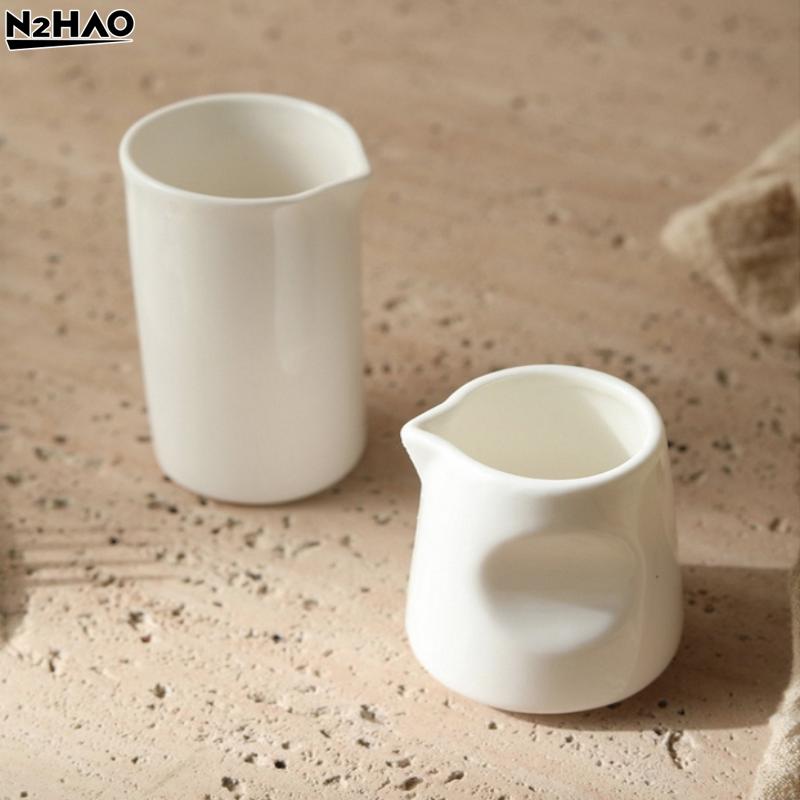 S,L  Needle Nosed Cups White Ceramic Milk Jar Coffee Milks Cup Milk Jug Saucepan Sauce Cup Coffeeware Milks Pot Seasoning Pots