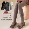 2025 Autumn-Winter Girls' Brushed Letter Leggings: Versatile White Elastic Tights