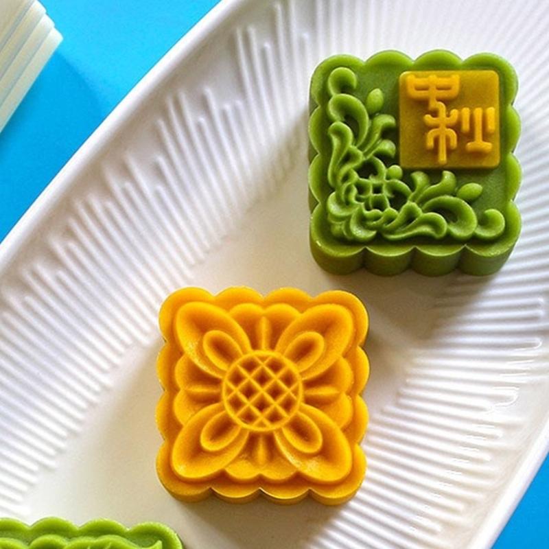 Plastic Mooncakes Molds Square Pastrys Stamps Flower Shape Mooncakes Hand Press Molds Unique Mungs Bean Cake Tool