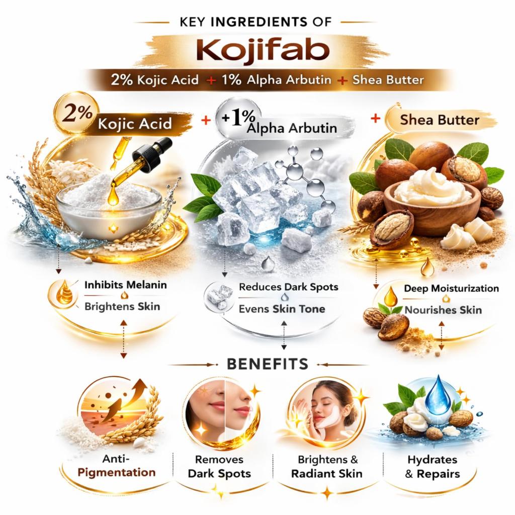 Kojifab Kojisäureseife 2% mit 1% Alpha-Arbutin & Sheabutter – Anti-Pigmentierungsseife zur Entfernung von dunklen Flecken, Hautaufhellung & für einen gleichmäßigen Teint – Na
