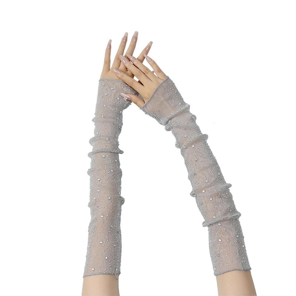 Mesh Oversleeve Diamond Sequin Low Elasticity No Fingers Gloves Summer Driver Sunscreen Sleeve