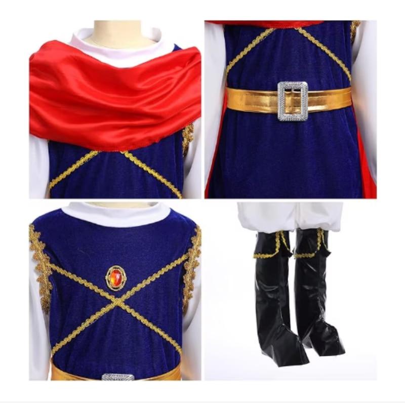 Kids Jester Costume with Red Cape and Scepter, 7-8 Years, Multicolor, Halloween Party Outfit
