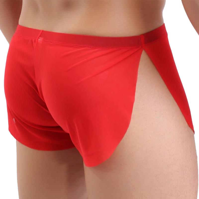 Pánské pyžamové kraťasy s bočním rozparkem, sexy, s nízkým pasem, ultratenké, na spaní, domácí oblečení