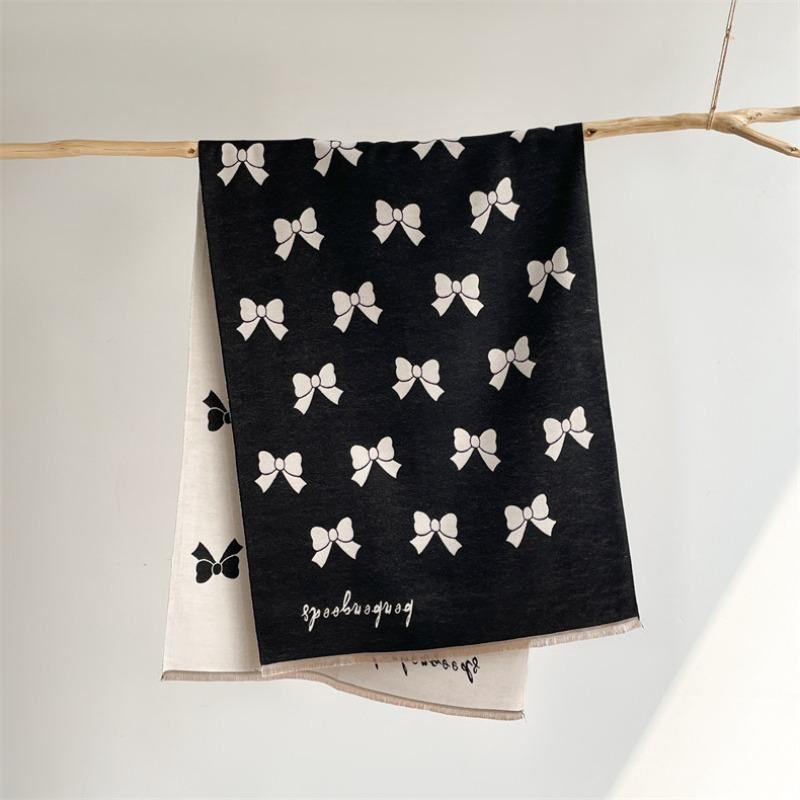 

New bow scarf women s winter imitation cashmere versatile fashion high-end warm scarf shawl travel windproof 185x65cm чёрный