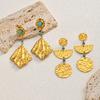 Vintage Drop Earrings 18K Gold Plated Stainless Steel Irregular Geometric Hammered Turquoise Dangle Ear Jewelry One Pair