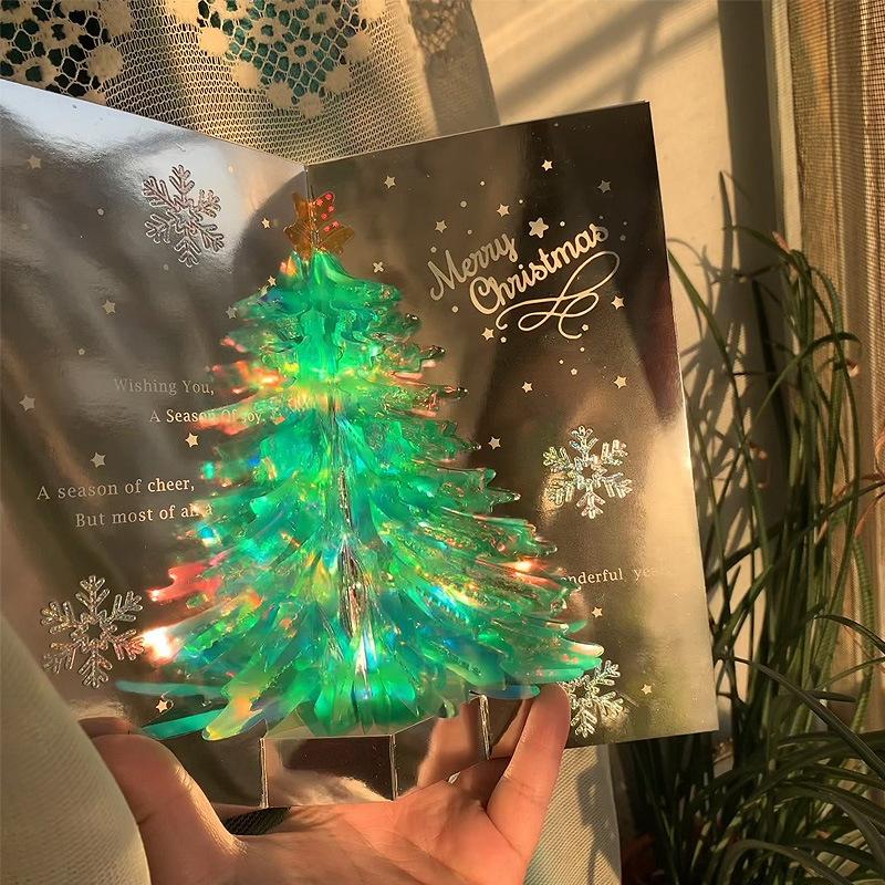 3D Christmas Card Sparkling Hand-Made Christmas Tree 3D Pop-Up Card Xmas Ornament For New Year DIY Greeting Card Gift Present
