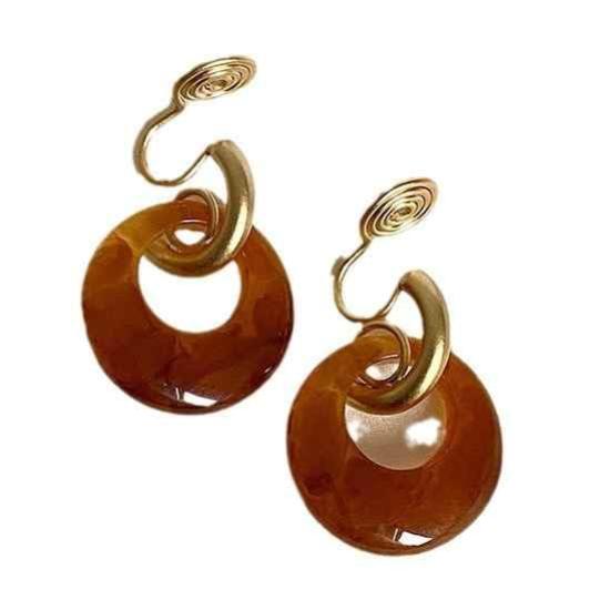 

Popular earrings for tortoiseshell silicone cushion Miyabi Grace women, non-pierced earrings, painless, dangling, style, brown, hoop, gold, pad,