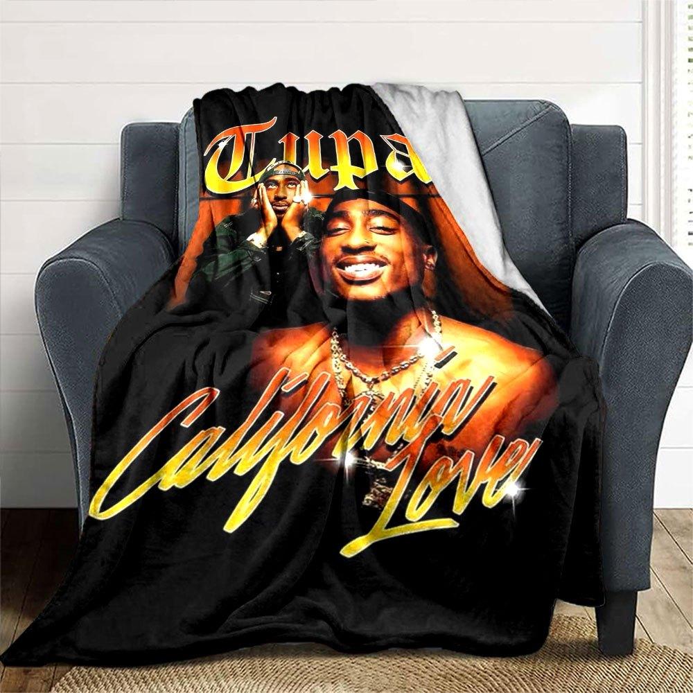 1pc 2Pac Hip Hop Blanket Soft Lightweight All Season Multi Purpose Throw for Sofa, Bed, Office & Picnics, French Style with Iconic Album Art & Quotes
