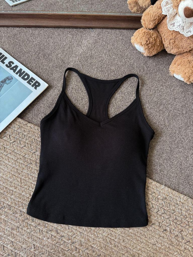 Women's Early Autumn Cutout Shoulder Sleeveless Camisole with Integrated Cups and Chest Pad - New Hot Girl Style