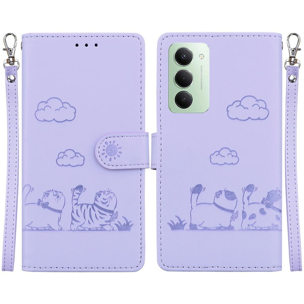 For Xiaomi Redmi 15 5G (Global) (169mm) Case RFID Blocking Kitten Pattern TPU+PU Leather Phone Cover with Wrist Strap