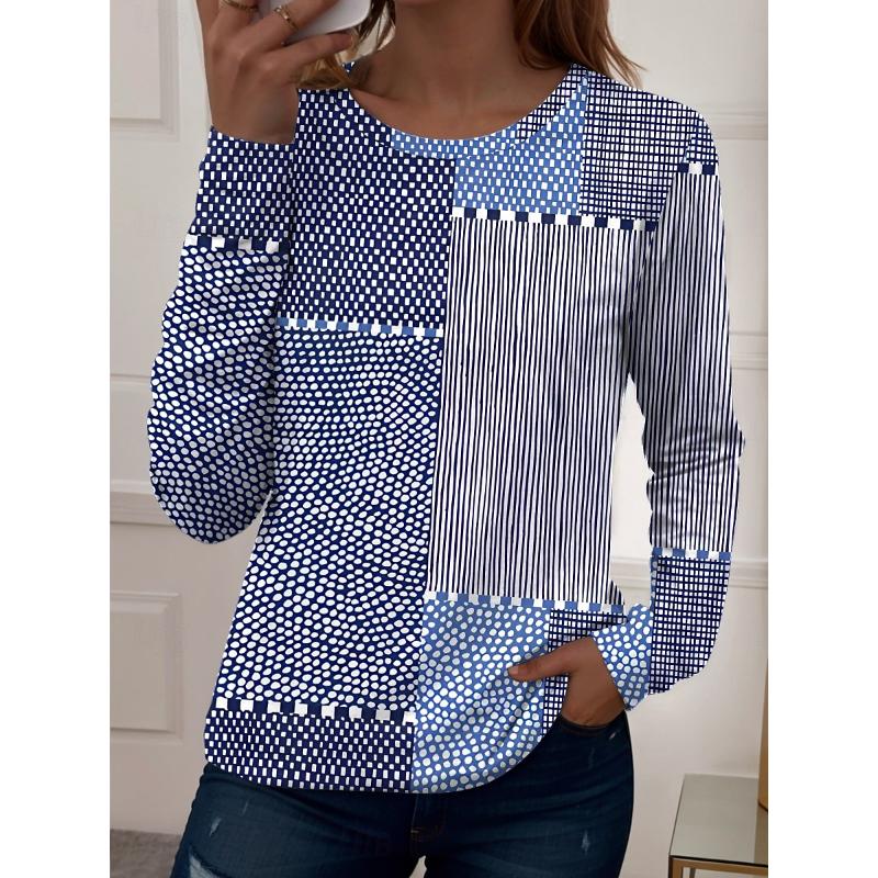 Irregular Pattern Women's Long Sleeve T-shirt Winter Warm T-shirt Top Fashion Casual T-shirt Party Essential Top