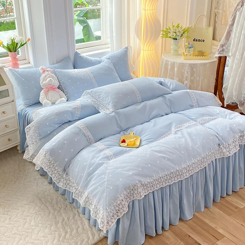 Princess Wind Grinding Four-piece Bed Skirt Lace Quilt Cover Bed Sheet Dormitory Three-piece Quilt Cover Bedding