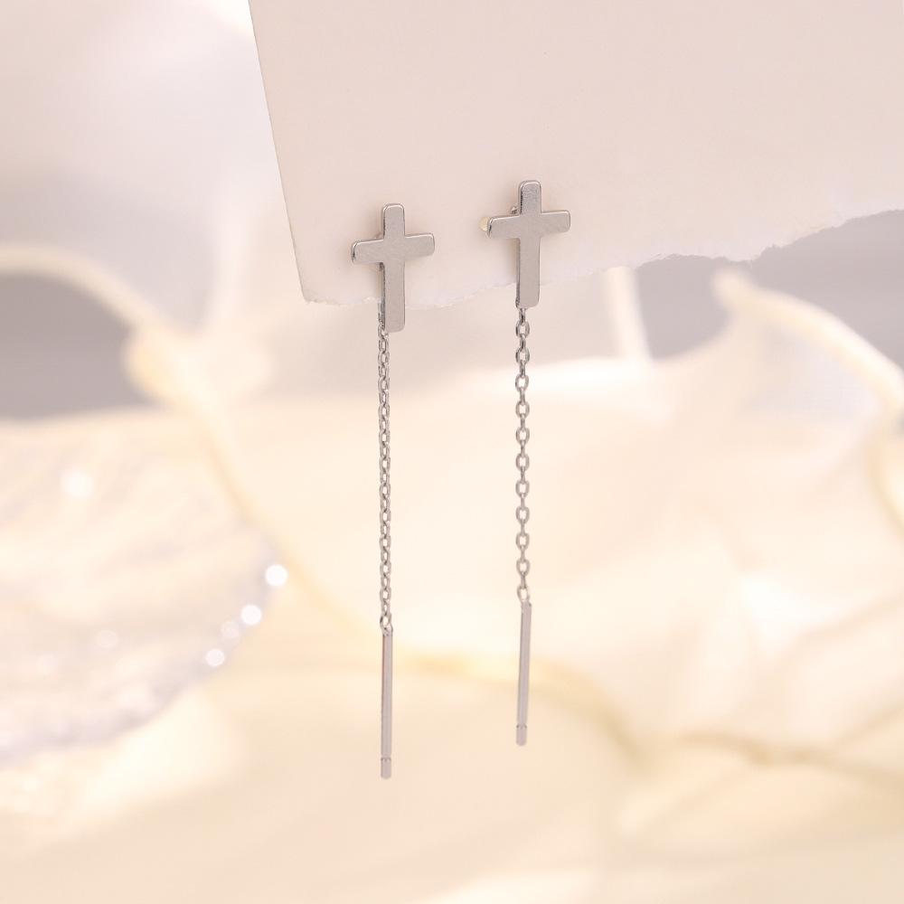 

Fashion Silver Color Cross Line Earring for Women Girls Long Tassel Drop Earring Delicate Piercing Ear Jewelry Accessories