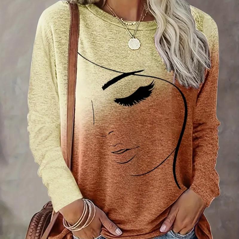 

Топы для женщин с принтом распознавания лиц 3D, круглым вырезом и длинными рукавами, футболка, осенний повседневный тонкий пуловер, женский топ с длинными рукавами 8XL оранжевый