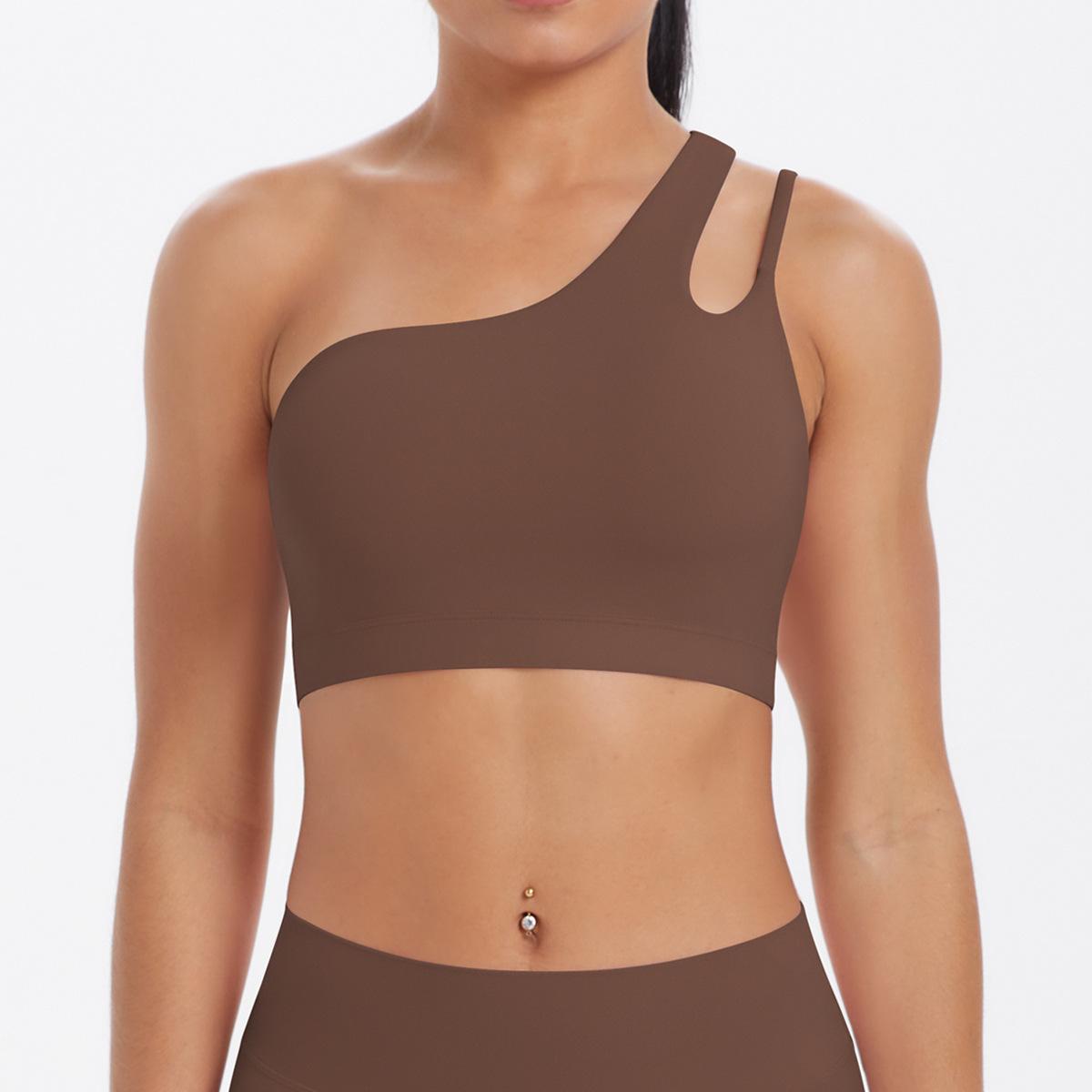 

Slant Shoulder Beautiful Back Yoga Bra Nude Sports Bra Irregular Single Shoulder Strap Running Fitness Vest Top For Women S