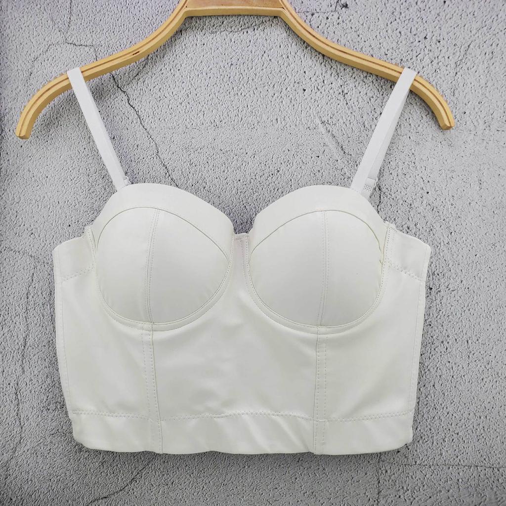 Dámský letní kožený bandeau top bez ramínek jednobarevný pružný univerzální sexy korzet zavinovací tílko