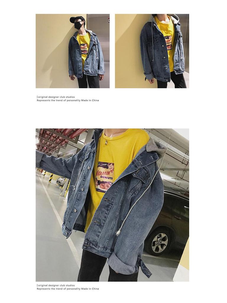 Herr Höst Oversize Harajuku Jeansjacka med Huva - Trendig Koreansk Stil