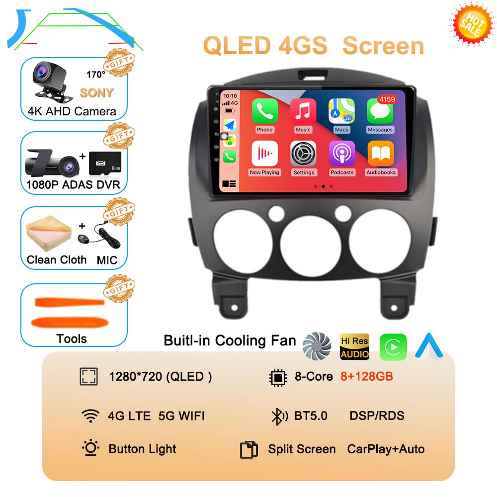 Android 14 Car Radio Multimedia Player For MAZDA 2 Mazda2 2007 2008 2009 2010 2011 2012 2013 2014 GPS Navi 2 Din Autoradio QLED