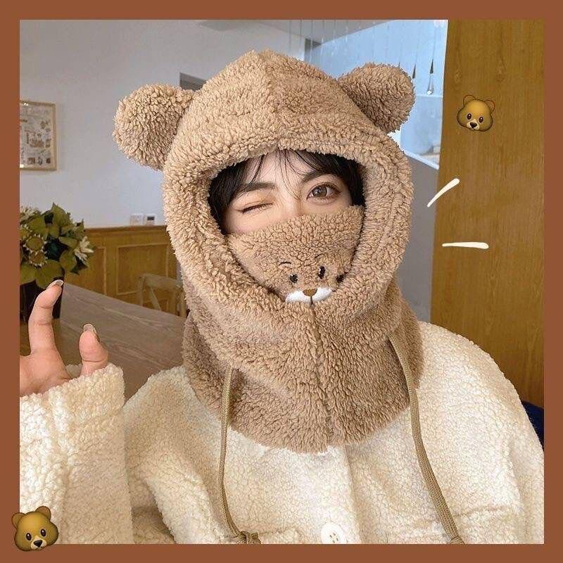 3-9Y Cartoon Hat for Girls Boys Scarf Thicken Cap Winter Hat for Kids Newborn Baby Stuff Children Hat Plus Fleece Kids Caps