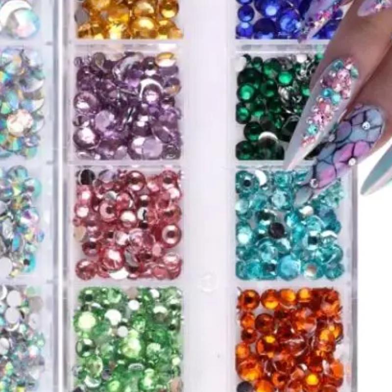 12Grids Box Mix Nail Art Rhinestone Nail Beads AB Crystal Flatback Jewelry Gems With Storage Organizer For Multicolour Nail Art