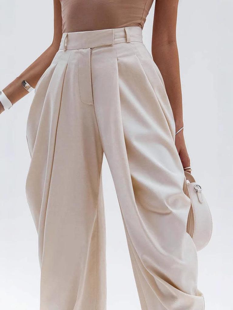 2025 Evropské a americké kalhoty s vysokým pasem, splývavé, plisované, nepravidelné, ležérní