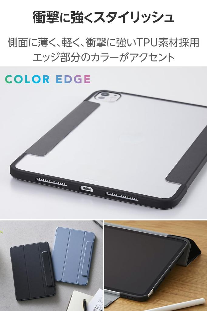 Elecom IPad Pro Klaff TPU Tynn og Klar Svart 11-tommers (M4) Etui, Etui, Støtsikkert materiale, Lettvekt, Bakside, Ramme, TB-A25PMWVFCBK