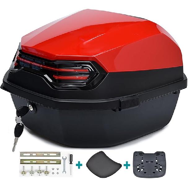 Универсальные мотоциклетные верхние кофры, мотоциклетный туристический хвостовой кофр, багажник для скутера/мопеда, верхний кофр для хранения шлема, запираемый водонепроницаемый жесткий кофр красный