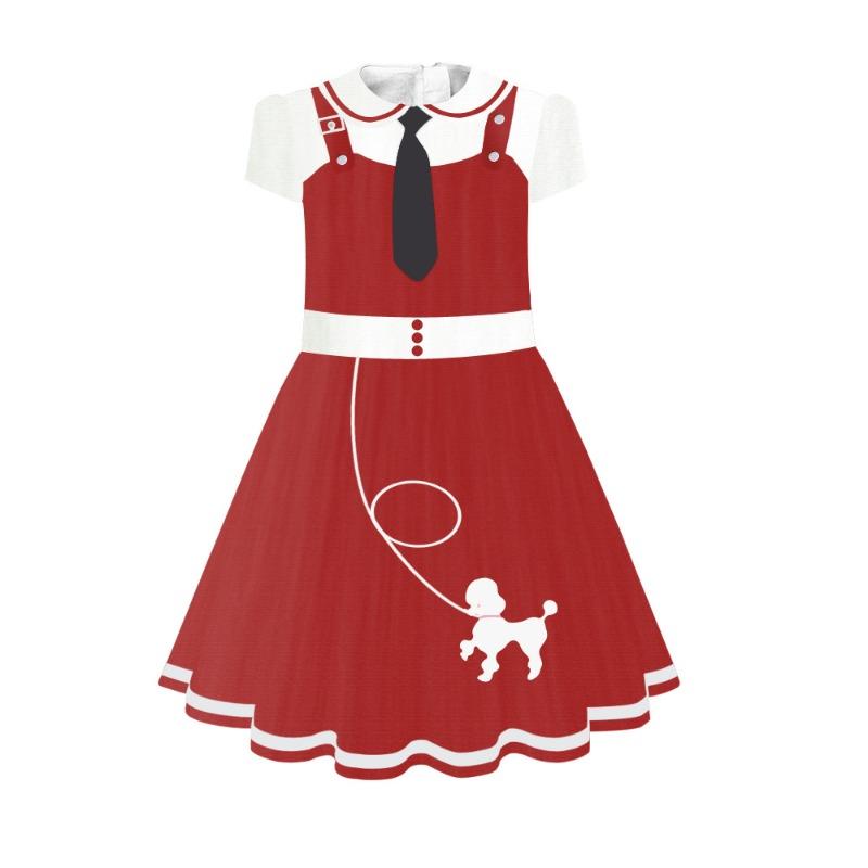 Halloween Kids Princess Dress Poodle Print Dress Costume