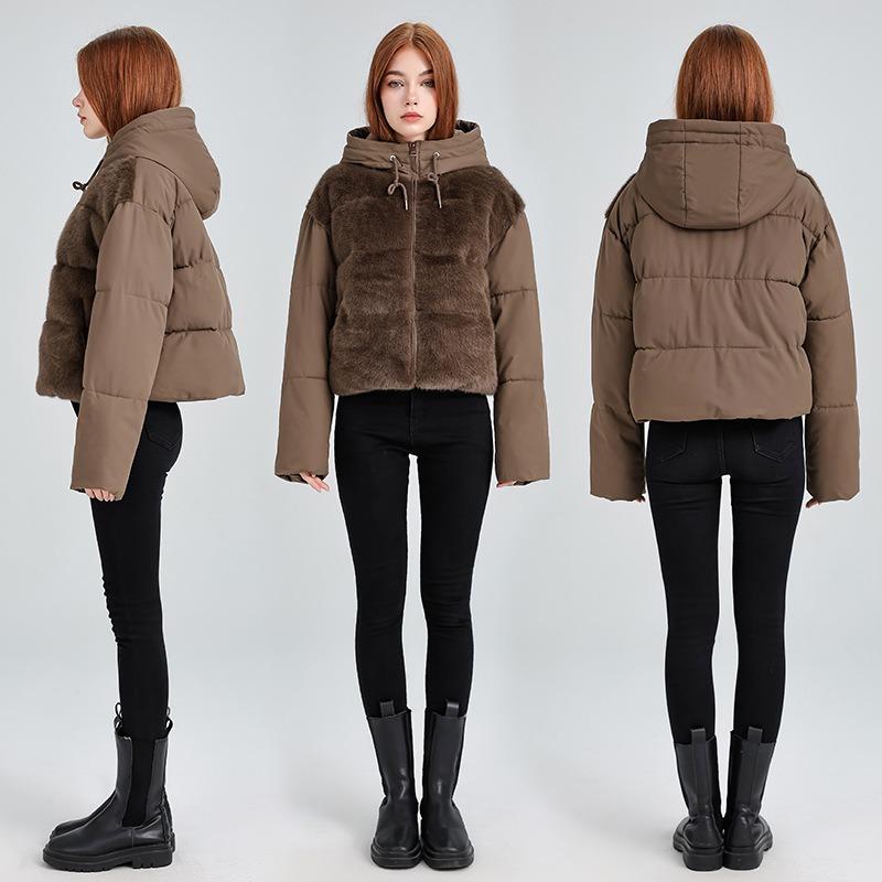 New winter cotton-padded women's short fashion hooded splicing thickened thermal cotton-padded jacket cotton-padded jacket women's clothing