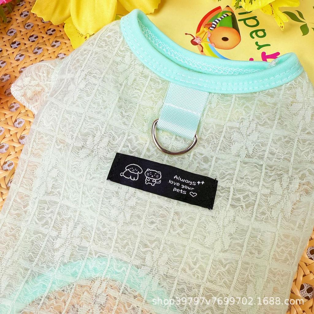 Summer Thin Pet Clothes Mesh Hollow Breathable Dog Cat Clothes Fly Sleeve Vest Cute Teddy Than Bear